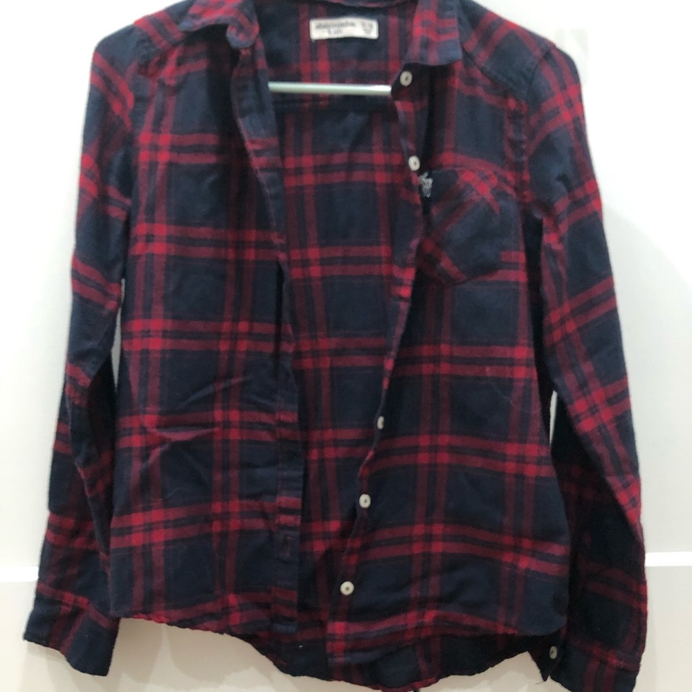 abercrombie kids navy and red plaid button up